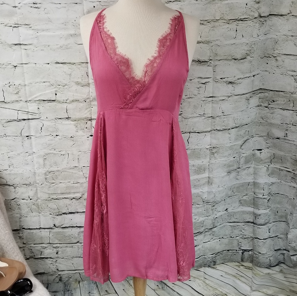 NWT Pink Raspberry Dress Tunic Lace + Cotton S M L